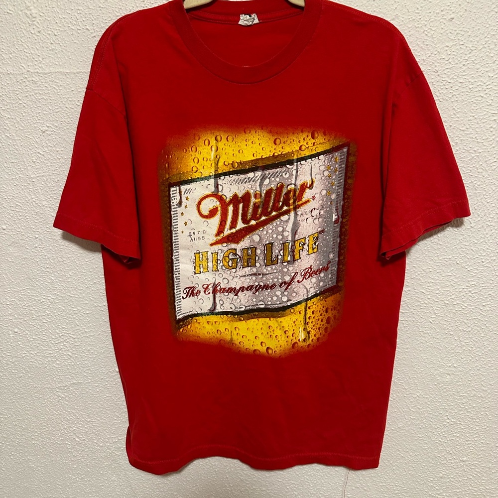 Miller High Life T Shirt Mens L Red Alstyle Cotton Logo